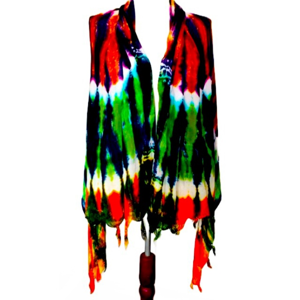 Luxury Voile Fall Colors Tie Dye Scarf/Wrap with Tassels